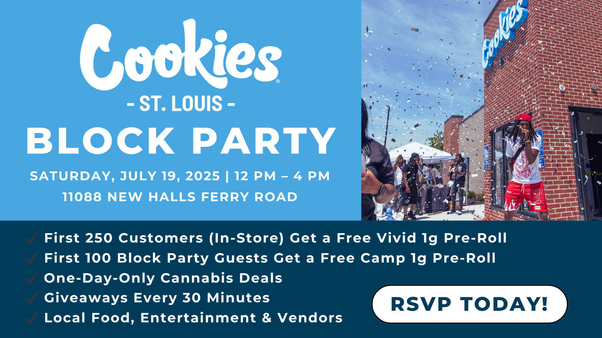 ✔ First 50 Guests Get a Free Pre-Roll ✔ One-Day-Only Cannabis Deals ✔ Giveaways Every 30 Minutes ✔ Local Food, Entertainment & Vendors ✔ The Ultimate Cookies STL Experience Scan the QR Code to Le